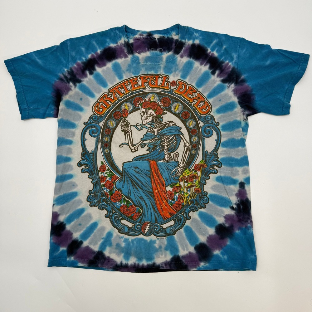 Liquid Blue Grateful Dead Mens Size Small Bertha Tie Dye Y2K Shirt Short Sleeve